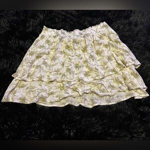 Floral Mini Tiered Skirt in Cream and Green